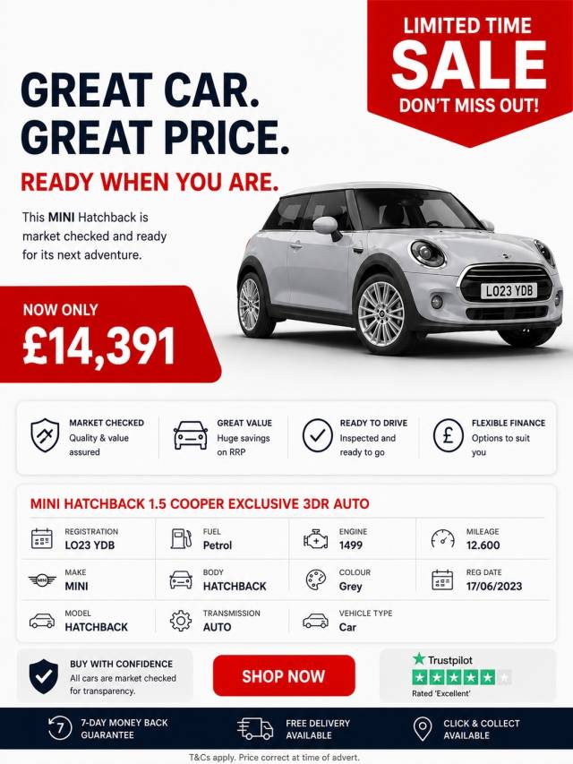 2023 Mini Hatch 1.5 Cooper Exclusive 3dr Auto